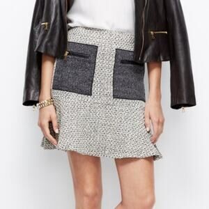 Ann Taylor Tweed Flounce Mini Skirt Sz 2 NEW NWT Faux Patch Pockets Mixed Media